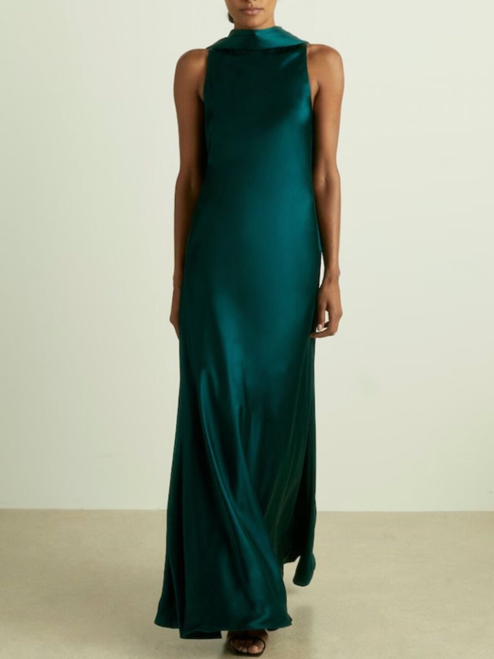 REISS Fae Satin Cape Maxi Dress Gown US 2p/6/10 Teal Emerald Green Satin Event - Picture 3 of 6